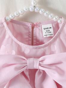 SHEIN 女婴立领网纱镂空宽松休闲连衣裙 - 粉色 - 查看 4