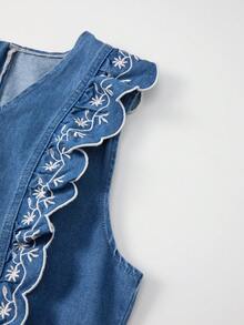 GlowEve Women's Embroidered Ruffle Hem Sleeveless Denim Dress - Medium Wash - View 5