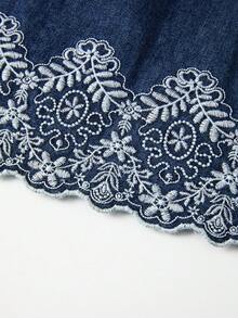 GlowEve Women's Denim Dress With Puff Sleeves, Single-Breasted, Ruffle Hem - Blue - View 6