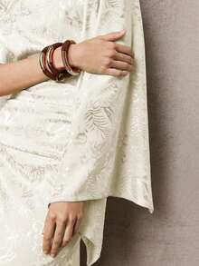 ZEYLAH Jacquard Asymmetric Shoulder Fitted Mid-Length Dress, Autumn Dinner Date Beige Elegant - Apricot - View 2