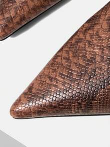 Mnmlis Women Shoes Spring Summer Snake Pattern Metal Buckle Pointed Heel Retro Faux Leather Brown Sandals Commuter Dating - Rust Brown - View 4