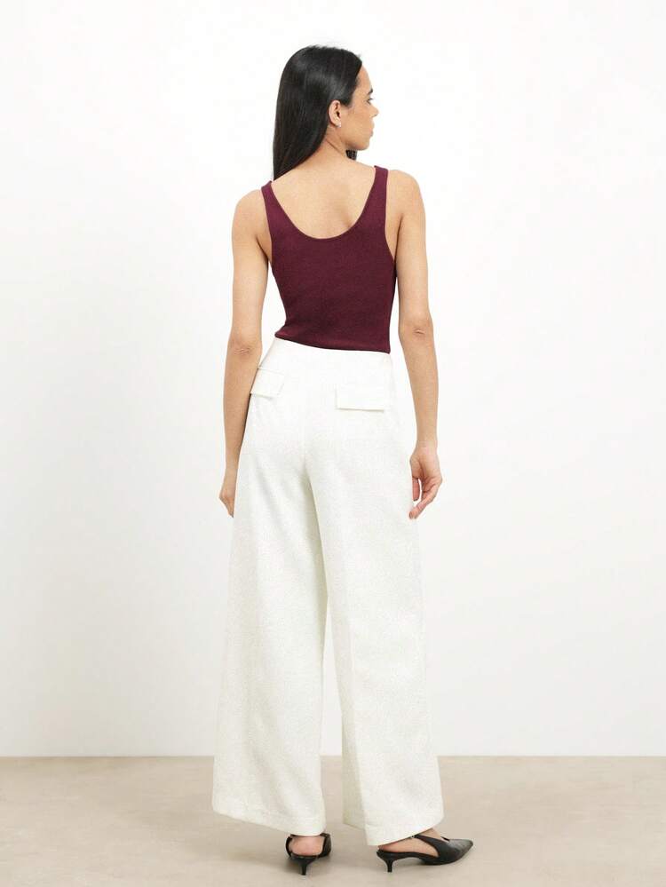 KSTM Women's High Waisted White Wide Leg Essential Pants Relaxed Fit Palazzo Style Trousers For Work Office Business Casual Everyday Wear Spring Summer