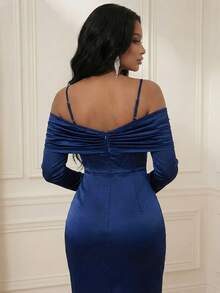 Savoree Women's Rhinestone Decor Off-Shoulder Fitted Elegant Dress - Blue - View 7
