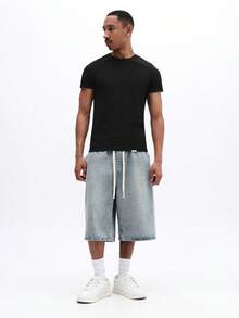 SUMWON Textured Crew Neck Short Sleeve Cotton Casual Everyday Basic Tee For Daily Wear And Relaxed Style - Black - View 3