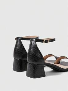 Sleekvia Women's New Chunky High-Heeled Sandals, One-Piece Simple Design With Ankle Strap, Versatile And Comfortable, Suitable For Going Out, Commuting, Casual, And Vacation. Summer Shoes - Matte Black - View 5