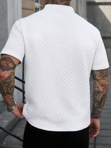 Manfinity Homme 极简主义时尚字母刺绣缺口领男士T恤 - 白色 - 查看 2