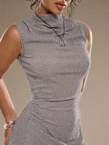 Avantive Black And White Checkered Stretch Sleeveless Long Dress For Workwear, Minimalist Design Summer Outfit For Women Spring Break Outfits Valentine's Day Fasching Women Costume Beach Outfits For Women Casual Outfit Formal Wedding Party,Formal Occasion,Special Occasion Elegant,Chic,Re-Wearable Comfortable Date Night Romantic Carnival Going Out Summer Vacation Outfits Casual Sleeveless Dress Casual Long Dress Gray Dress For Women Dresses For Women Elegant Midi Dress - Black and White - View 5