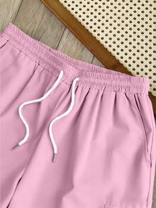 Manfinity Dauomo Men's Summer Casual Fashion Street Daily Hen Do Commute Solid Color Drawstring Waist Flap Pocket Cargo Shorts Hot Pink - Baby Pink - View 6
