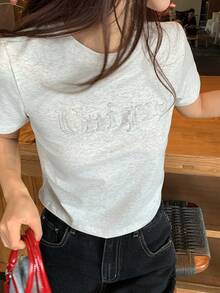 DAZY Women's Round Neck Steel Stamped Casual Short Sleeve T-Shirt - Grey - View 2