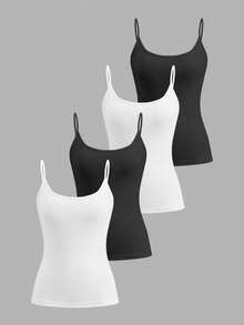 Tseoso 4件套95%纯棉黑白刺绣字母图案吊带背心套装，适合外出、居家、时尚、度假穿着。 - 彩色 - 查看 9