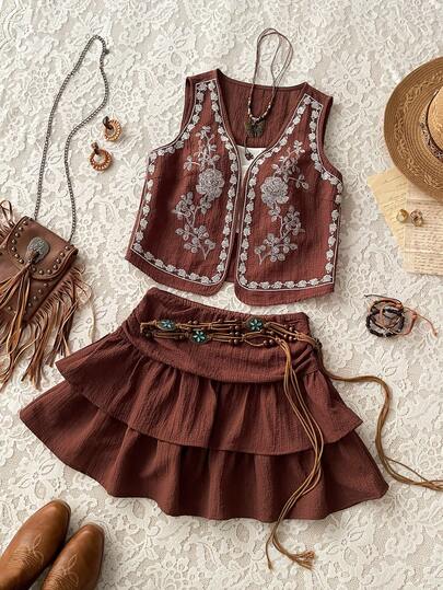 Soleia 女士夏季度假纯色荷叶边A字裙