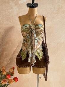 Soleia Camizolă asimetrică pentru femei cu tiv decorativ cu scoici, potrivită pentru vacanță la plajă, vară, sărbători, Paște, festivaluri de muzică, stil boho - Multicolor - Vizualizare 7