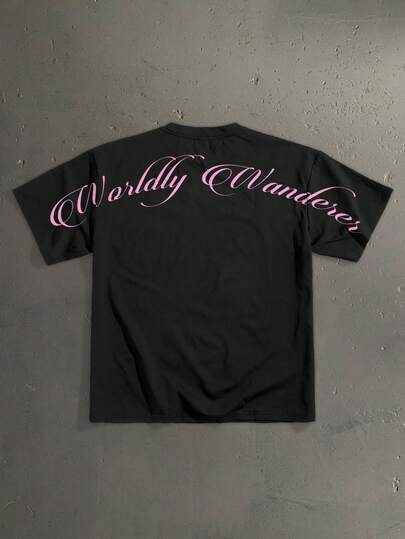 StoneGrade Oversized Signature Print Loose Fit Short Sleeve T-Shirt, Casual Streetwear For Dates And Gatherings, Ideal Gift For Boyfriend