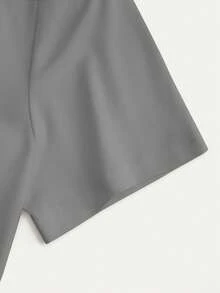 Resyla 女士圆领卡通字母印花短袖上衣搭配条纹抽绳腰阔腿裤休闲日常套装 - 灰色 - 查看 5