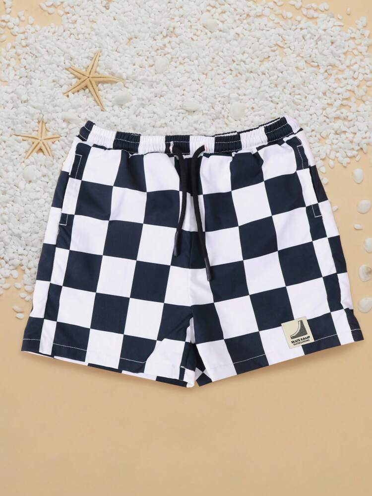 Checkered Swim Shorts With Elastic Waist