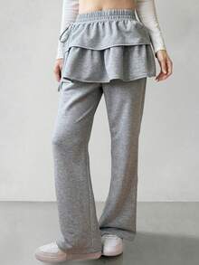 FRIFUL Quần legging dáng váy xếp tầng nhiều lớp, cạp chun dành cho nữ. - Xám - Xem 7