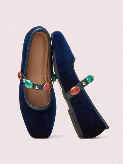 CUCCOO DOLLMOD Navy Blue Velvet Square Head Mary Jane Colorful Accessories Decoration