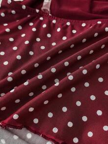 SHEIN Áo tank top và áo camisole cho bé gái tuổi teen, phối cùng khăn quàng cổ, màu đỏ tía chấm bi trắng, eo nhún. - Màu Đỏ Sâu - Xem 6