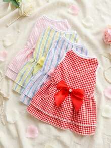 PETSIN 1件装柔软透气涤纶弹力亲肤格子蝴蝶结装饰宠物狗裙猫咪正式礼服狗婚礼礼服宠物服装用品春夏婚礼派对日常穿着户外室内宠物摄影特殊场合宠物服装宠物套装宠物盛装狗猫时尚服饰 - 彩色 - 查看 4