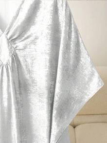 Lyxana Women's Elegant V-Neck Ruffle Sleeve Kimono Robe, Suitable For Party, Gathering, Daily Wear In Spring/Summer - Silver - View 6