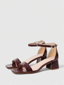 Sleekvia Women's New Chunky High-Heeled Sandals, Simple Design With Ankle Strap, Versatile And Comfortable, Suitable For Going Out, Commuting, Casual, And Vacation. Summer Shoes - Burgundy red - View 4