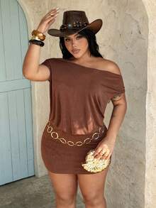 Rustia Vestido sexy con escote en la espalda, lazo y bordado de perlas, talla grande, vestido marrón para festival de música, vestido de verano elegante - Marrón - Ver 6