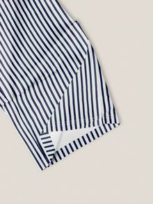 Resyla Women's Round Neck Cartoon Letter Print Short Sleeve Top And Striped Drawstring Waist Wide Leg Pants Casual Daily Suit - Royal Blue - View 8