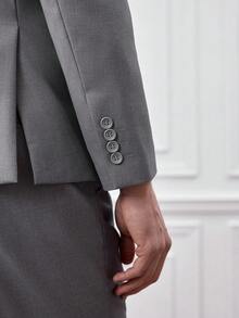 Officeau Conjunto de traje de 3 piezas para hombre: Blazer de manga larga, chaleco y pantalones de moda para boda, fiesta - Gris - Ver 8