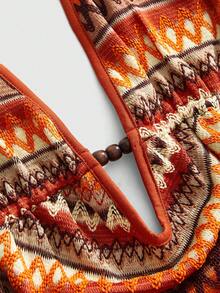 ROMWE Avant Damen Retro Urlaubs Boho Sexy Trägertop mit Holzperlen Dekor, Jacquard Strick Camisole - Orange - Übersicht 7