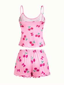 Bonmuse Ladies' Cherry Print Simple Daily Cami Top, Shorts, Pajama Set - Multicolor - View 2