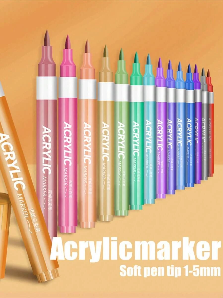 24/36/48-Color Stackable Acrylic Marker Set, Soft Tip, Suitable For Student Drawing, Easy To Layer, Washable, Children'S Watercolor Pens. - Sets - View 1