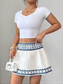SHEIN Elenzya Elegant Print A-Line Skirt For Women - White - View 5
