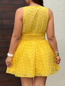 Sunnyshic Vestido Bordado Amarelo Sem Mangas Feminino, Primavera/Verão - Amarelo - Visão 8