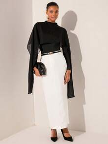 Lilora Women's Elegant Commuter 2 In 1 Shawl T-Shirt - Black - View 5