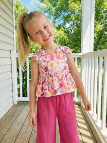 Emery Rose Kids Emery Rose Kids 2pcs Young Girl Ditsy Floral Camisole Top And Long Pants Set - Burgundy - View 5