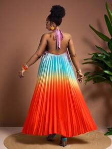 Truni 大码女士优雅宽松渐变图案长款连衣裙,无袖长裙,适合度假、下午茶、海滩游轮、城市自驾游、波西米亚风度假、音乐节、海滩装扮、复活节、优雅度假服、音乐会服装、热带度假服、波西米亚风春夏秋季彩虹多色连衣裙、彩色日落连衣裙、海滩度假装扮、骄傲连衣裙、性感海滩连衣裙、大码锐舞装扮、褶皱渐变吊带长款连衣裙、龙舌兰日出连衣裙、多色连衣裙、夏季日落色连衣裙,适合梨形和三角形身材 - 彩色 - 查看 3