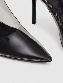 CUCCOO SZL Tacones altos transparentes con punta puntiaguda de moda sexy para mujer, adecuados para fiesta, formal, Día de San Valentín, primavera casual, noche de chica mala, zapatos de primavera, primavera, Pascua, tacones de graduación para Navidad - Gris / negro - Ver 5