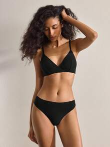 Ocili 黑色性感极简无钢圈文胸，可调节肩带，轻薄棉质面料，欧美日系风格 - 黑色 - 查看 2