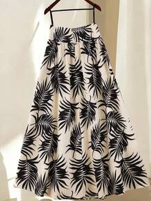 Lyxana Women's Palm Leaf Print Skirt, Vacation Style - Multicolor - View 2