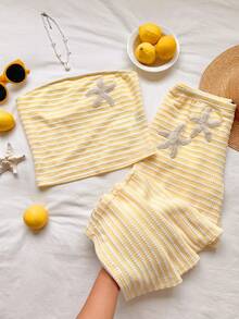 SHEIN EZwear 女士黄色针织休闲套装 - 黃色 - 查看 5