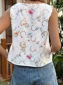 DAZY Women's Sleeveless Hollow Out Lace-Up Beach Vacation Tank Top, Summer - White - View 2