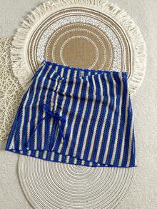 Swim Vcay 针织提花条纹面料侧抽绳女裙 - 藍色 - 查看 3