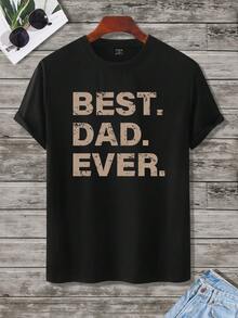 Manfinity Homme 男士休闲字母印花短袖T恤，夏季 - 黑色 - 查看 2