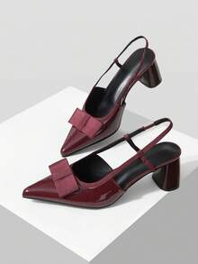 Mnmlis Elegant French-Style Women's High Heels Featuring Exquisite Bow Detailing Perfect For Dates, Parties, Weddings, And Vacations (Autumn Collection). - Burgundy - View 5