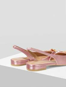 Mnmlis Ladies Pointed Comfortable Inner Hollow Metal Decorative Buckle Flat-Soled Shoes - Pink - View 6