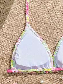 SHEIN 少女比基尼套装，黄粉贝壳印花，针织面料，两件式泳衣，时尚休闲优雅，适合游泳、度假和夏季穿着。 - 彩色 - 查看 3