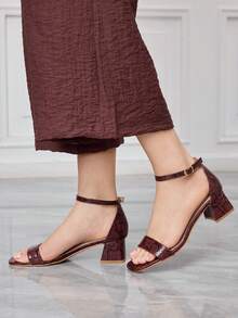 Sleekvia Women's New Chunky High-Heeled Sandals, Simple Design With Ankle Strap, Versatile And Comfortable, Suitable For Going Out, Commuting, Casual, And Vacation. Summer Shoes - Burgundy red - View 7