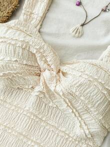 SHEIN Teen Girl Summer Casual Elegant Vacation Jacquard Twist Front Fitted Camisole Dress - Apricot - View 5