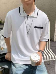 Mirajuku 1pc Fashionable White Polo Shirt For Teenage Boys,Soft & Comfortable Fabric For Summer,Beach,Back-To-School,Short Sleeve Versatile School Outing Tops - White - View 1