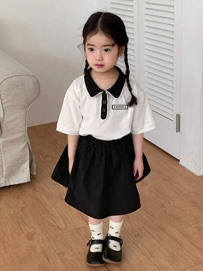 Dazy Kids Bộ áo thun tay ngắn phối màu cổ polo cho bé gái